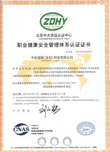 Occupational Heath and Safty Management System Centification Certificate (Chinese 15Certificate)