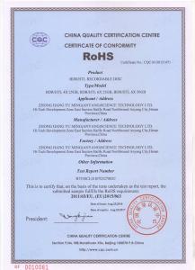 BDR RoHS English Certificate
